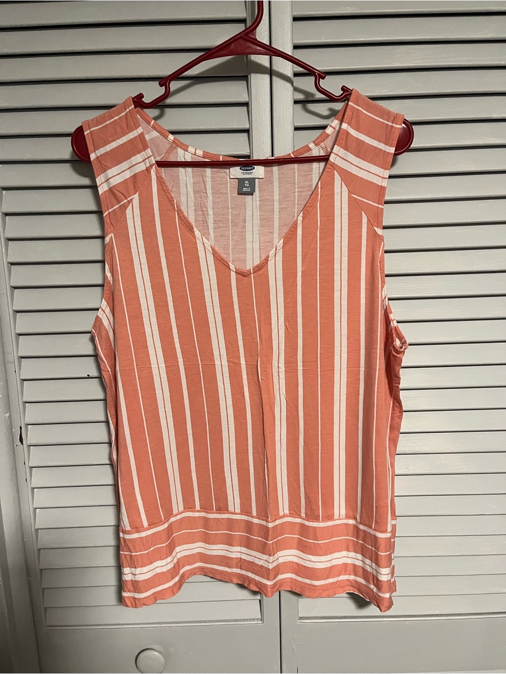 Old Navy Coral and White Striped V-Neck Tank